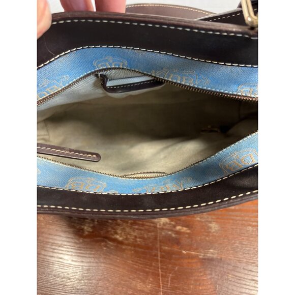 Dooney & Bourke Eastwest Shoulder Bag Blue/Brown Monogram Canvas & Leather Trim - Picture 3 of 4